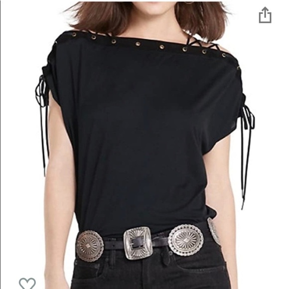 New Polo Ralph Lauren Suede Leather Western Top Laced Bateau Neckline Small - Picture 12 of 12